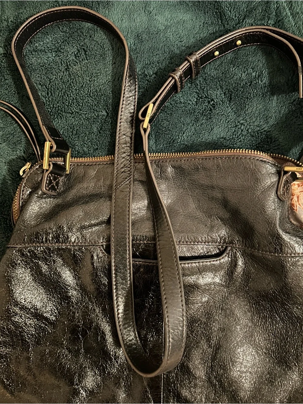 HOBO Black Polished Leather Slouchy Shoulder Crossbody Bag Purse
